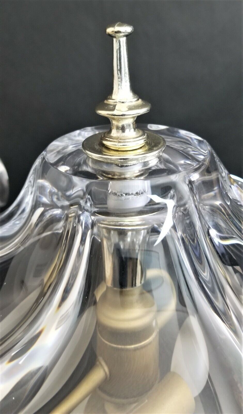 1970's COFRAC ART VERRIER Hand Blown Heavy Crystal and Brass Petite Table Lamp