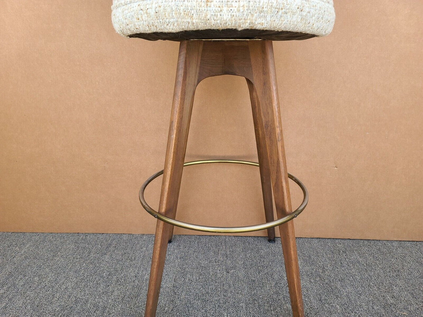 Vintage Mid Century Danish Modern Caned Back 360 Swivel Barstool