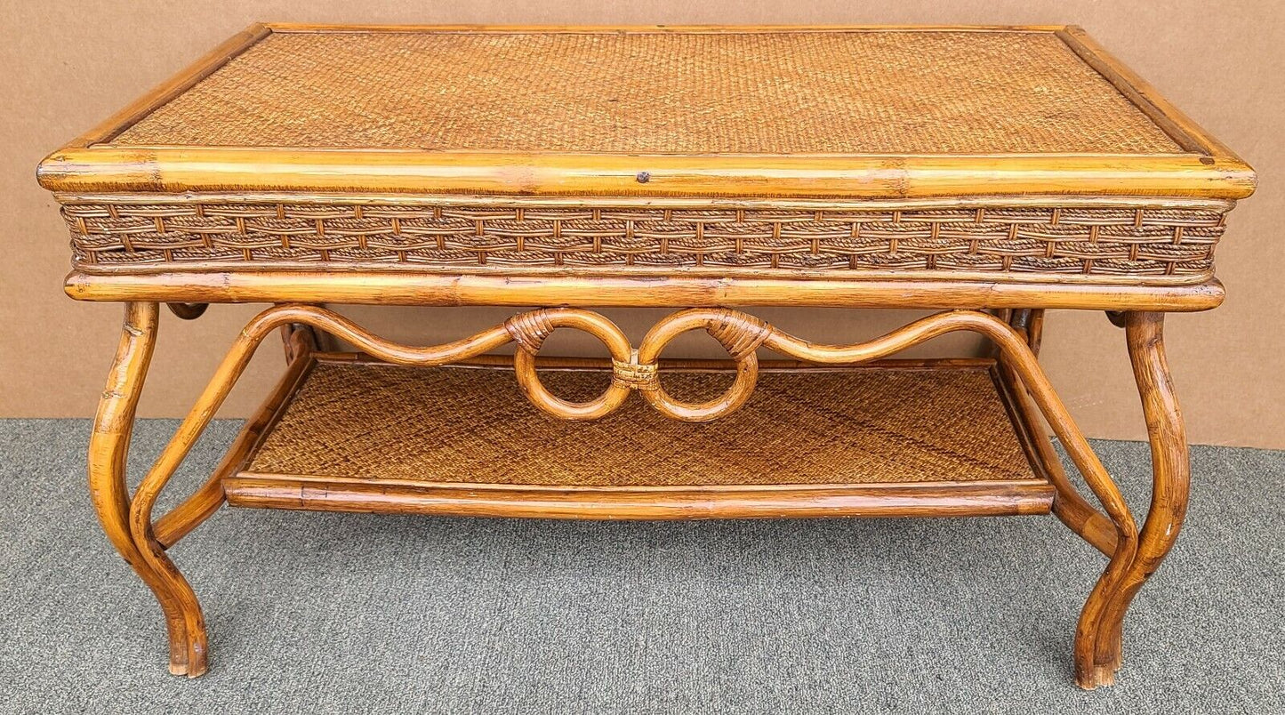 Vintage French Country Bamboo Wicker Rattan Nesting Tables