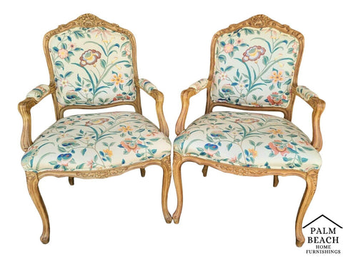 (2) Vintage French Provincial Louis XV Style Italian Arm Chairs by Chateau d'Ax