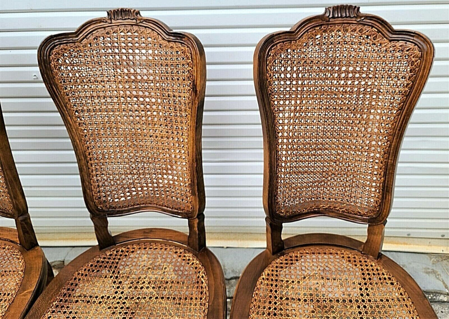 Antique Early 1900's French Provincial Cane Walnut Dining Chairs - Set of 6