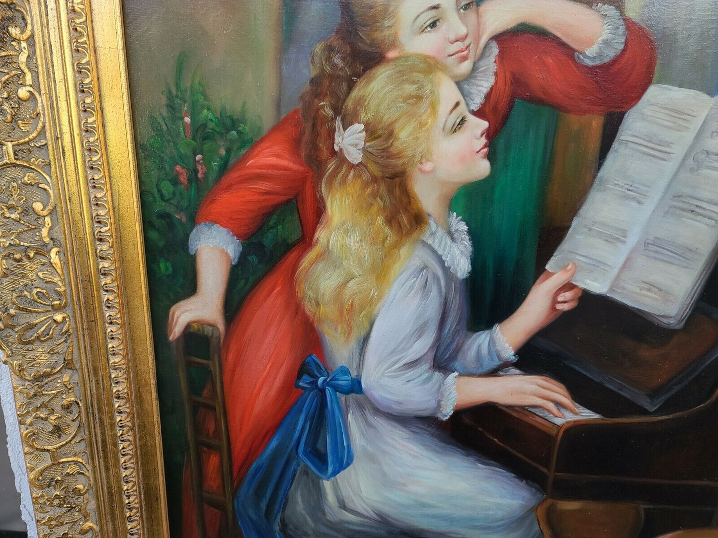 Signed Oil Painting of Renoirs " Young Girls at Piano " Framed