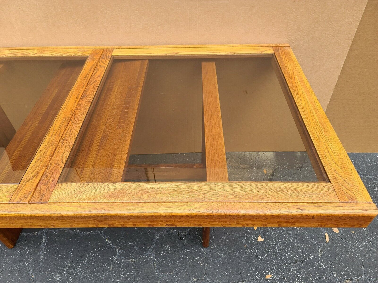 MCM Vintage Solid Teak Smoked Glass Extendable Pop Up Leaf Dining Table