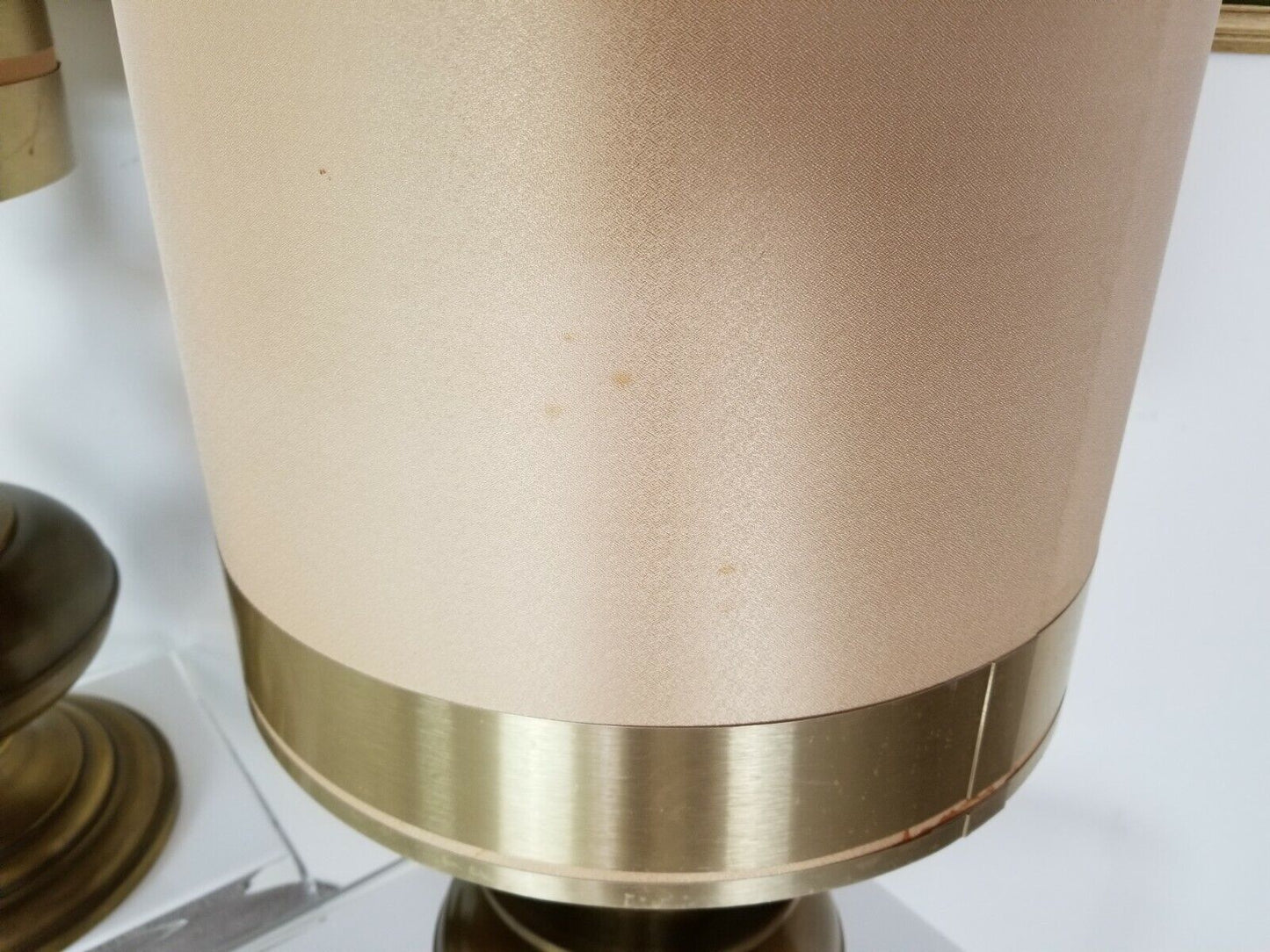 Magnificent 30" Vintage MCM Lamp w Brass Wrapped Shade Mid Century Modern