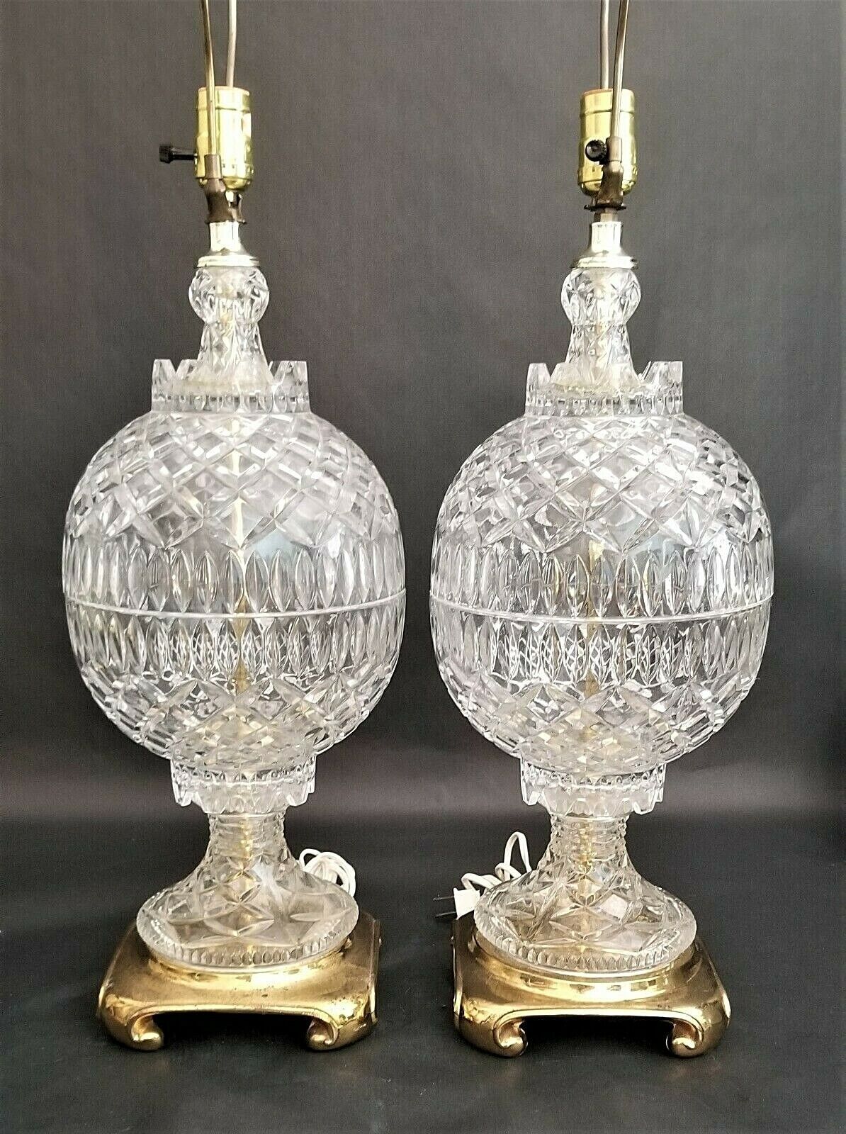 Vintage Large French Cut Lead Crystal Table Lamps - A Pair